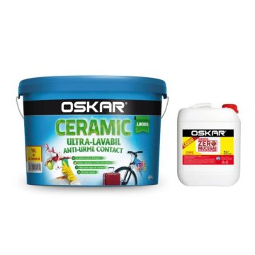 Vopsea ultralavabila interior/exterior Oskar ceramic lucios, alb, 15 l + amorsa Oskar zero mucegai 4 l