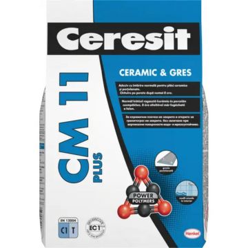 Adeziv gresie si faianta Ceresit CM 11 Plus, gri, pentru interior/exterior, 5 kg