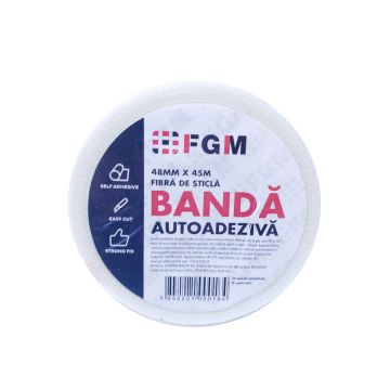 Banda autoadeziva FGM, pentru finisarea rosturilor dintre placile de gips carton din plasa de fibra de sticla, 45 m /rola